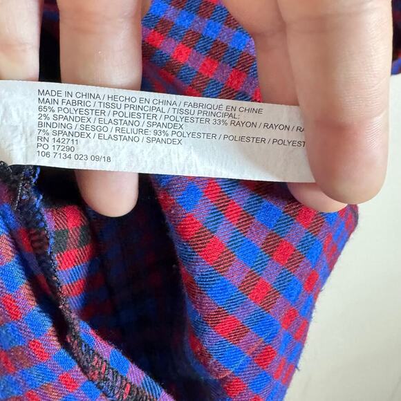 Eloquii Womens Plus Size Blouse Ballon Sleeve Plaid Round Neck Blue Pink Size 18 - Picture 5 of 7